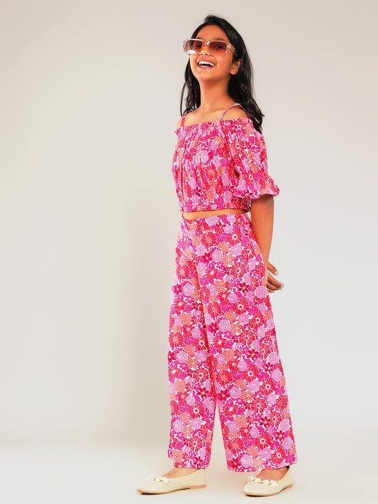 Girls Multicolored Printed Cotton Top and Palazzo Set