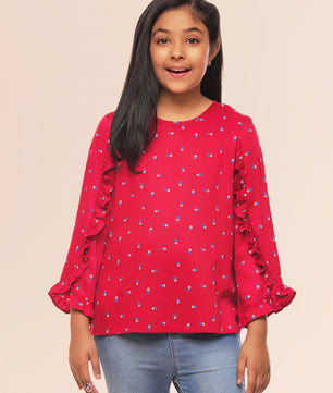 Girls Long Sleeves Rayon Top Maroon