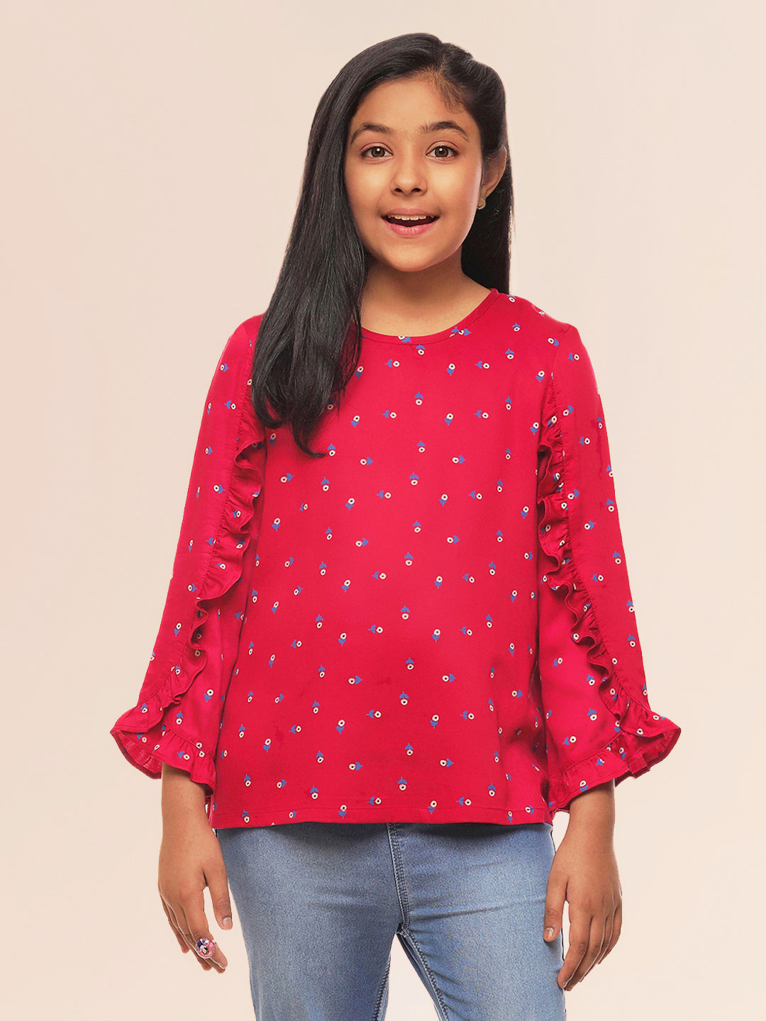 Girls Long Sleeves Rayon Top Maroon