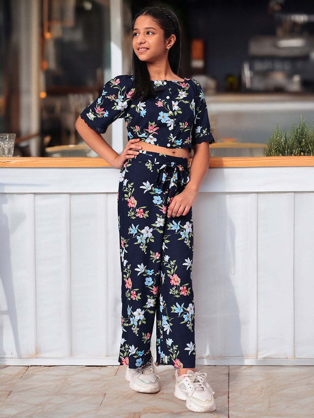 Girls Printed Rayon Top and Palazzo Set