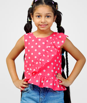 Girls Pink Polka Dotted Georgette Top