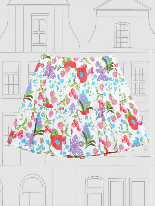 Girls Tiered Skirt in Printed Cotton