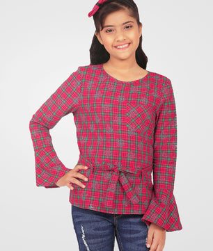 Girls Full Sleeves Top in Check