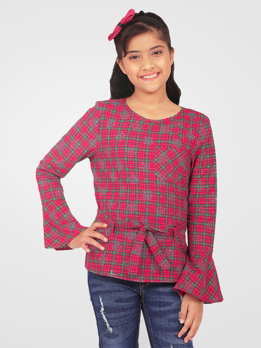 Girls Full Sleeves Top in Check