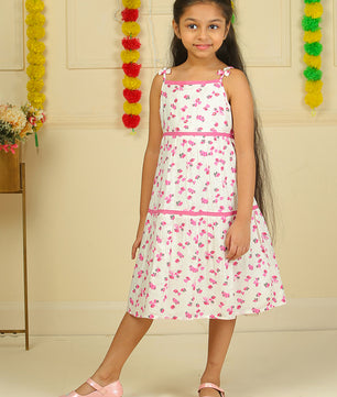 Girls Tiered Midi Dress in Printed Rayon Fabric