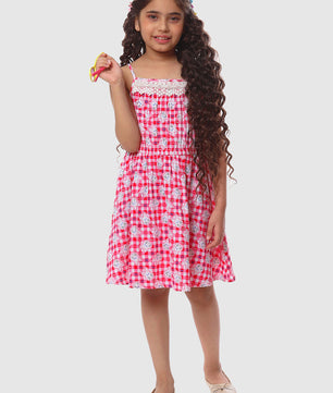 Girls Cat Print Cotton Dress