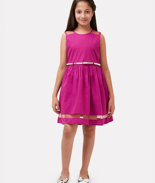Girls Magenta Cotton Dress