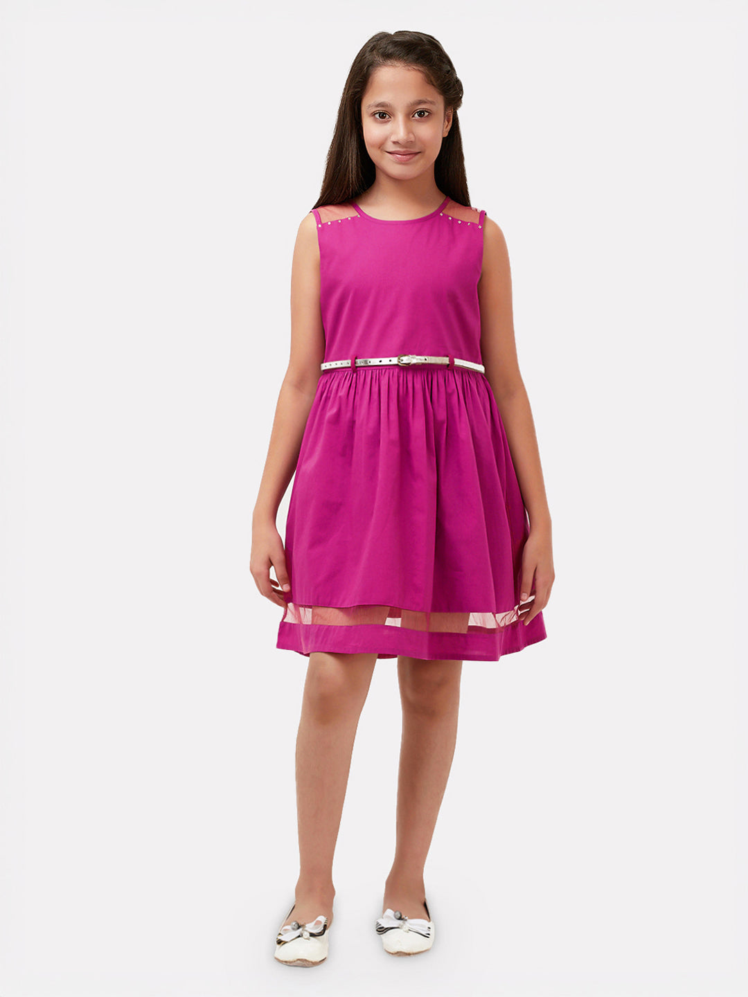 Girls Magenta Cotton Dress