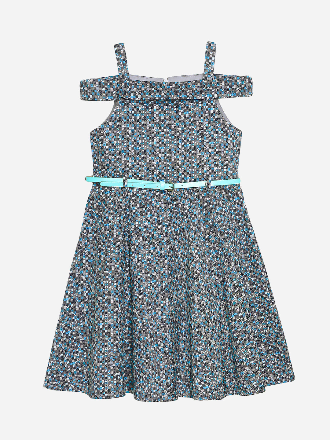 Girls Cold Shoulder Printed Cotton Satin Dress