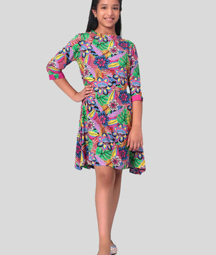 Girls Multicolored Printed Rayon Dress