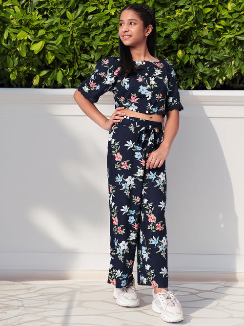 Girls Printed Rayon Top and Palazzo Set