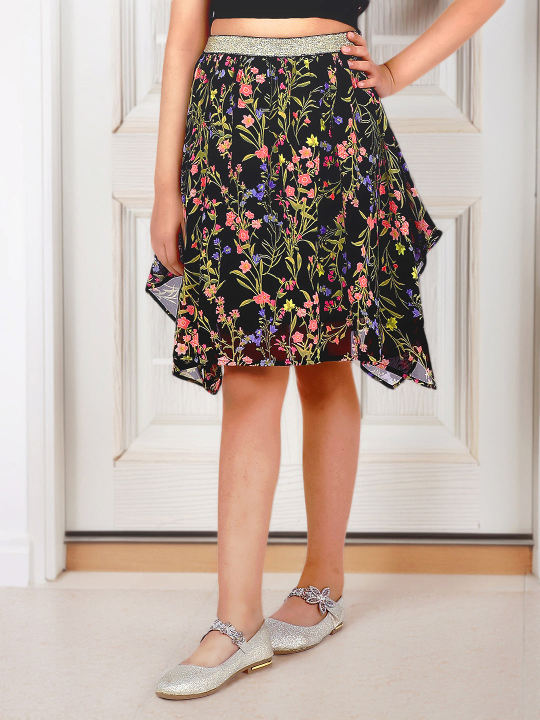 Girls Black Georgette Skirt