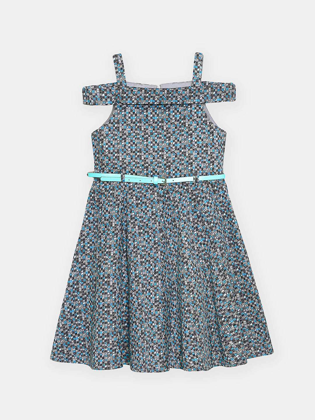 Girls Cold Shoulder Printed Cotton Satin Dress