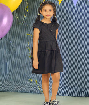 Girls Black Cotton Satin Dress
