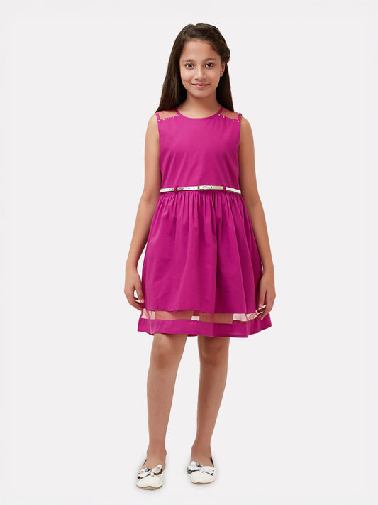 Girls Magenta Cotton Dress