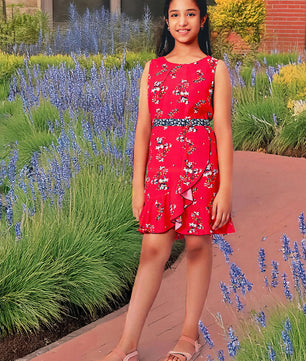 Girls Red Rayon Dress