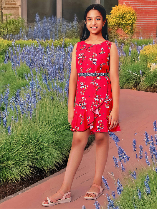 Girls Red Rayon Dress