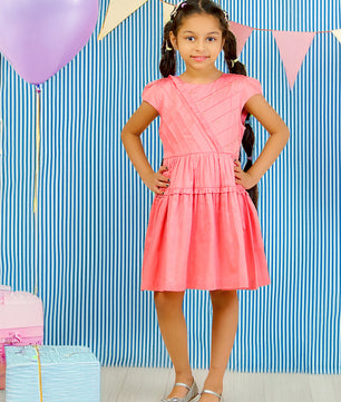 Girls Pink Cotton Satin Dress