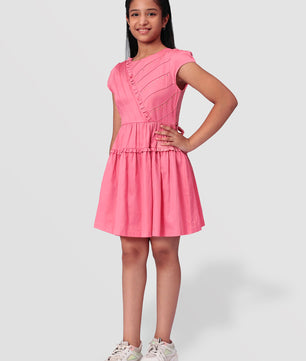 Girls Pink Cotton Satin Dress