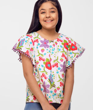 Girls Floral Print Cotton Top