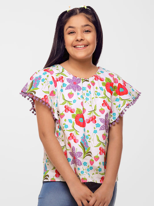 Girls Floral Print Cotton Top