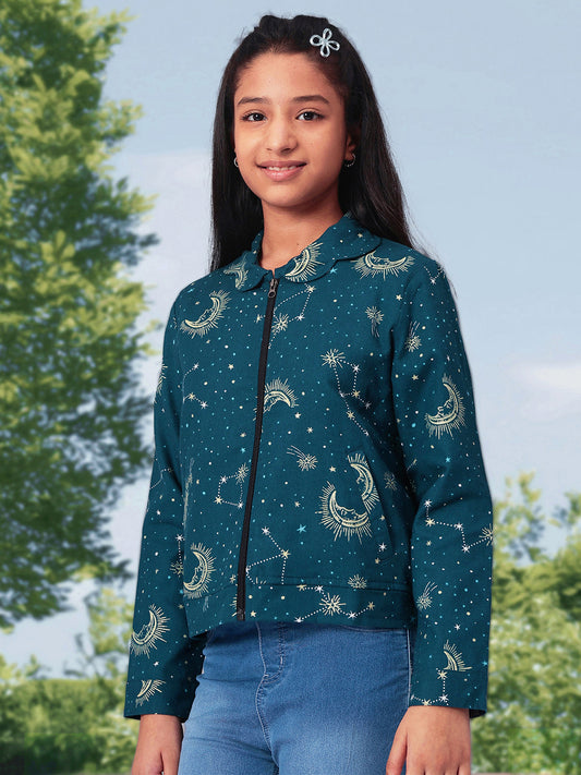 Girls Grey Printed Flannel Jacket