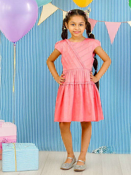 Girls Pink Cotton Satin Dress