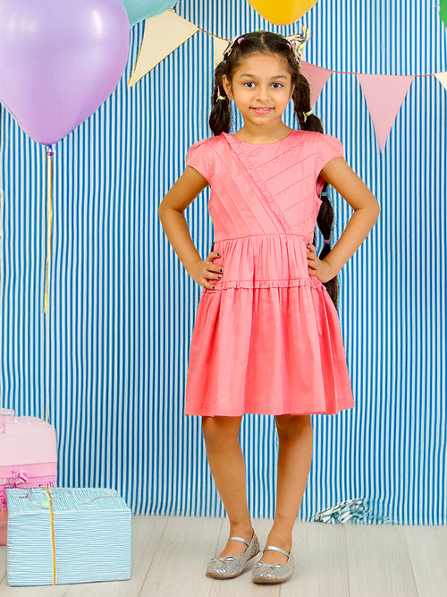 Girls Pink Cotton Satin Dress