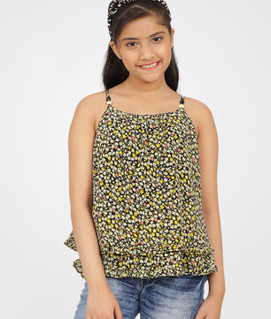 Girls Black Printed Georgette Top