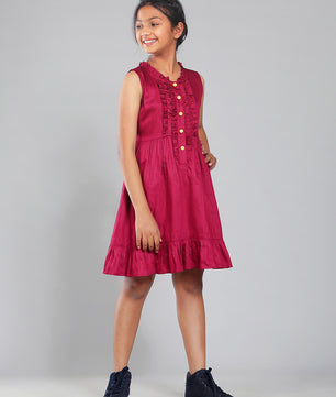 Girls Cotton Satin Dress in Wine Color