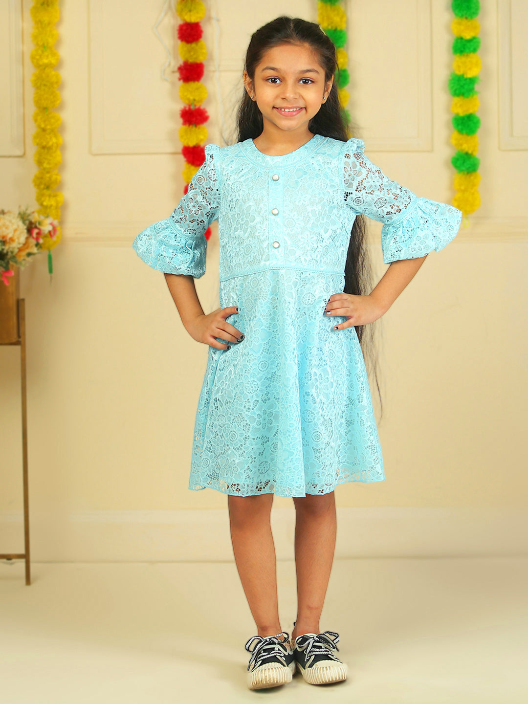 Girls Light Blue Lace Dress