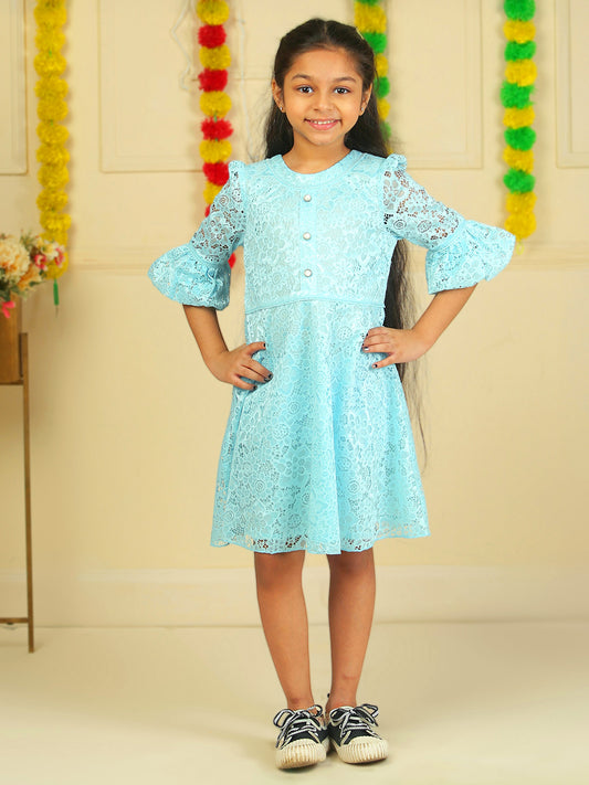 Girls Light Blue Lace Dress