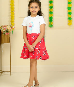 Girls Printed Rayon Flared Skirt