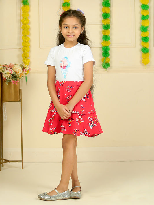 Girls Printed Rayon Flared Skirt