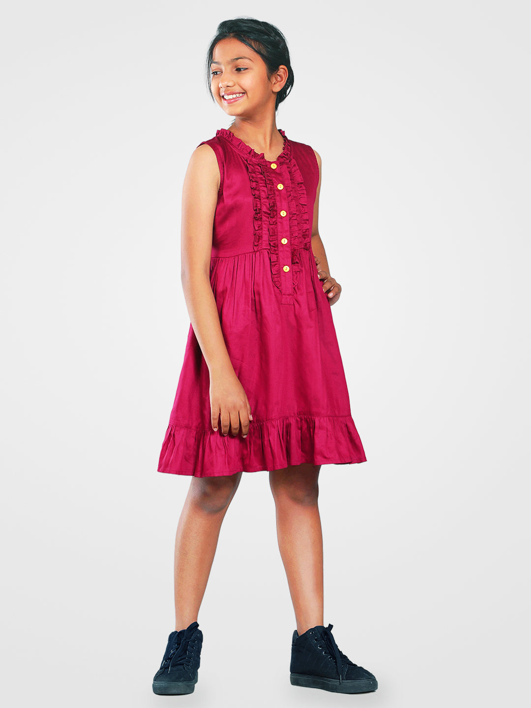Girls Cotton Satin Dress in Wine Color