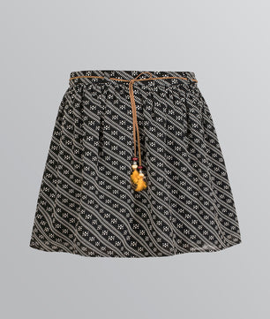 Girls Black and White Printed Striped Skirt