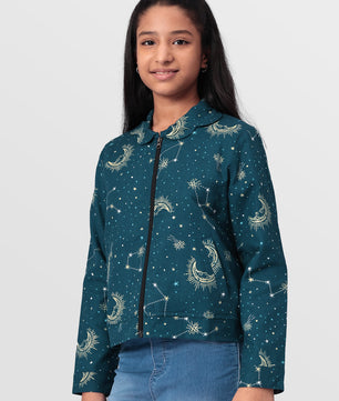 Girls Grey Printed Flannel Jacket
