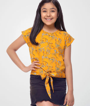 Girls Mustard Yellow Waist Tie Top