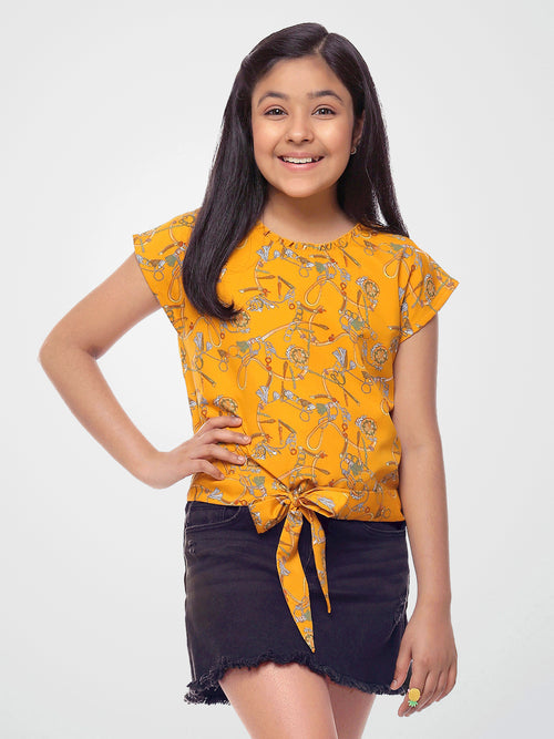 Girls Mustard Yellow Waist Tie Top