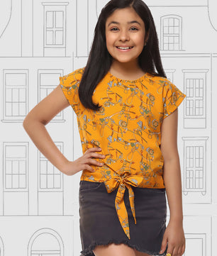 Girls Mustard Yellow Waist Tie Top