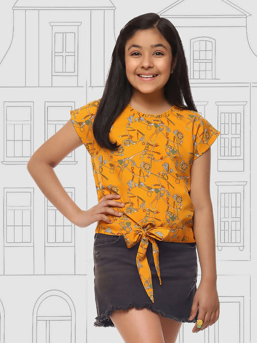 Girls Mustard Yellow Waist Tie Top