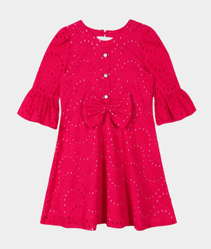 Girls Fuschia Schiffli Dress