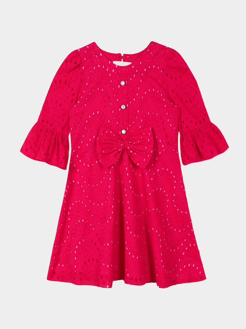 Girls Fuschia Schiffli Dress