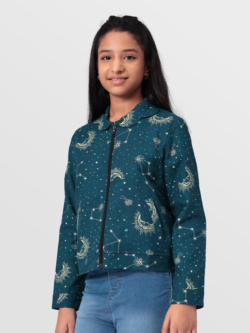 Girls Grey Printed Flannel Jacket