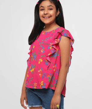 Girls Magenta Ruffles Top