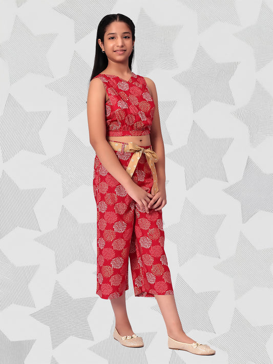 Girls Red Rayon Clothing Set