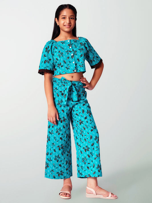 Girls Printed Cotton Top and Palazzo Set