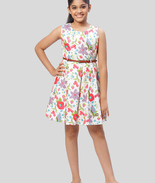 Girls Floral Print Cotton Dress