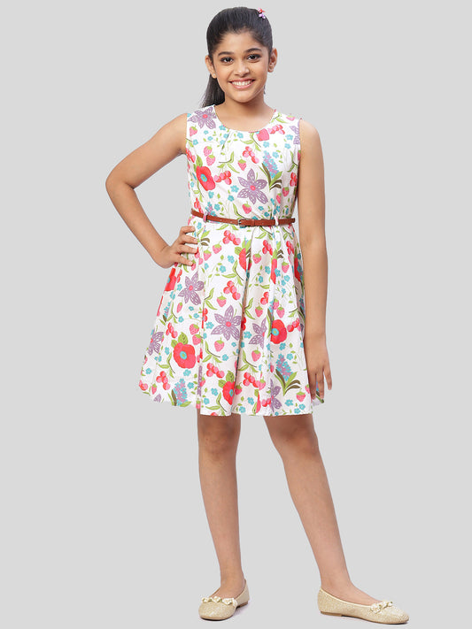 Girls Floral Print Cotton Dress