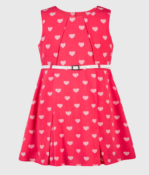 Girls Hearts Print Coral Dress